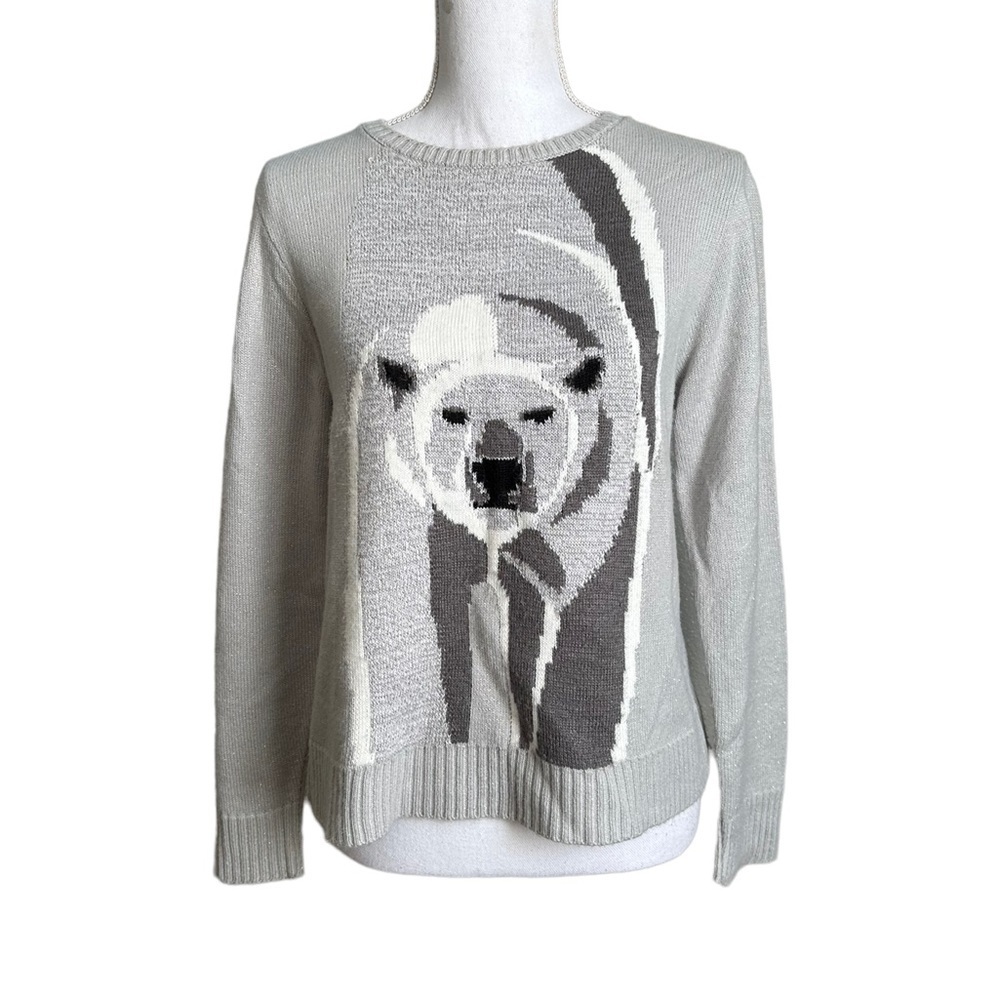 Ruby Rd. Polar Bear Graphic Gray Metallic Sweater Size PXL